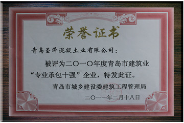 2010年度建筑業(yè)“專業(yè)承包十強”企業(yè)
